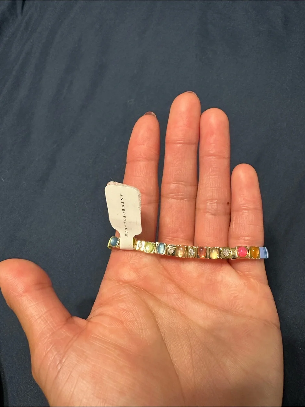 NWT Anthropologie Colorful Beaded Chicklet Stretch Bracelet Rainbow Blue Pattern